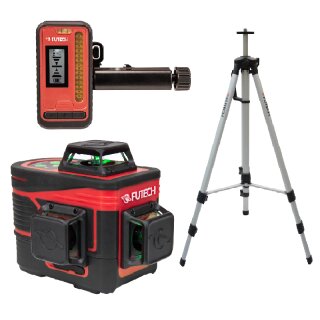 Futech MultiCross 3D Compact Multi-Linienlaser - Grün | Aktions-Set mit Line Tracer Empfänger + 180cm Stativ