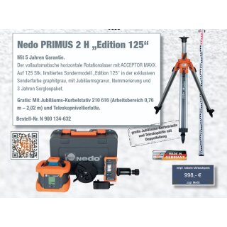 Nedo Rotationslaser PRIMUS 2 H Jubiläums-Set mit Kurbelstativ und Nivellierlatte